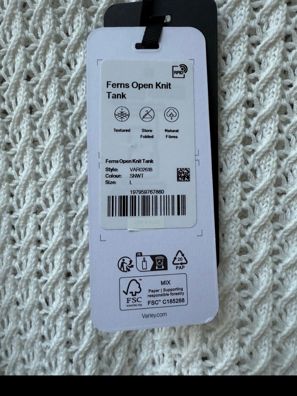 Varley Ferns Open Knit tank In Snow White Size L - Picture 6 of 10